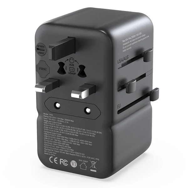 MINIX TP85 85W univerzális utazóadapter, 3 USB-C, 2 USB-A