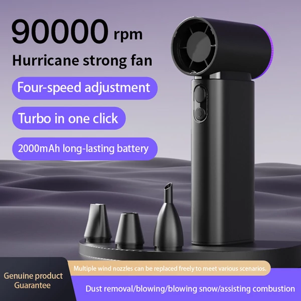 GY01 Hurrikán nagysebességű kézi ventilátor, 4 fokozat, 30 m/s erős szél, 90 000RPM motor, 2000mAh - Fekete