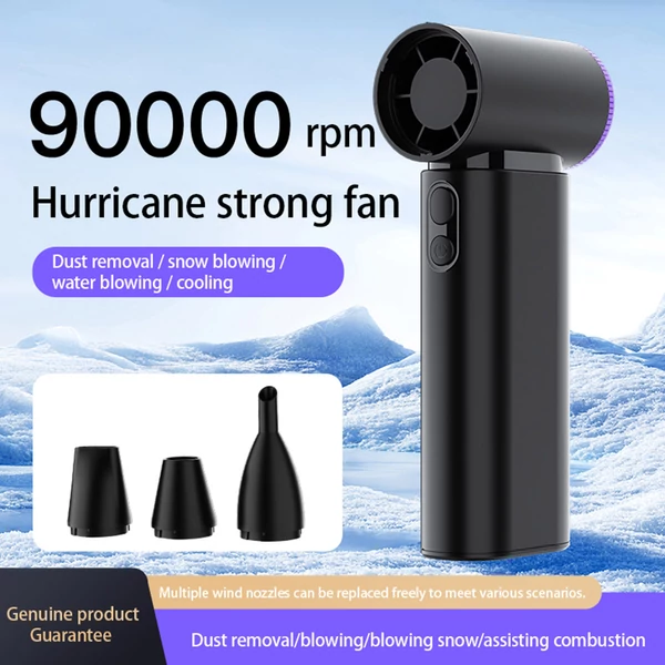 GY01 Hurrikán nagysebességű kézi ventilátor, 4 fokozat, 30 m/s erős szél, 90 000RPM motor, 2000mAh - Fekete