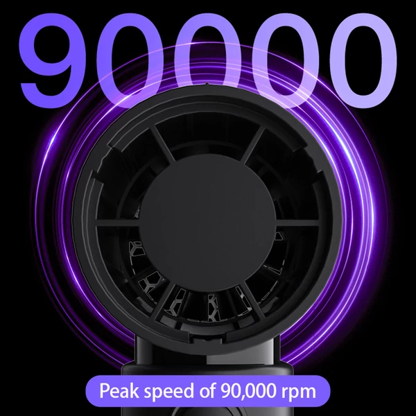 GY01 Hurrikán nagysebességű kézi ventilátor, 4 fokozat, 30 m/s erős szél, 90 000RPM motor, 2000mAh - Fekete