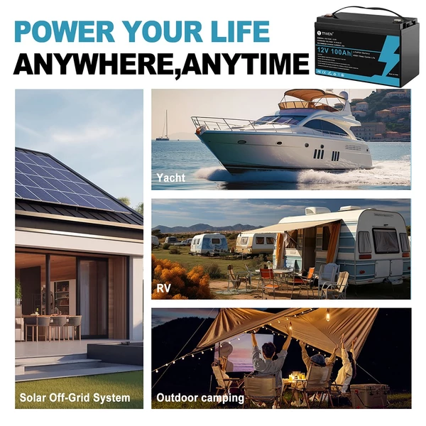 TTWEN 12V 100Ah LiFePO4 akkumulátor, 4000+ ciklus, lakóautóhoz, hajóhoz, kempinghez, off-grid, nem Bluetooth