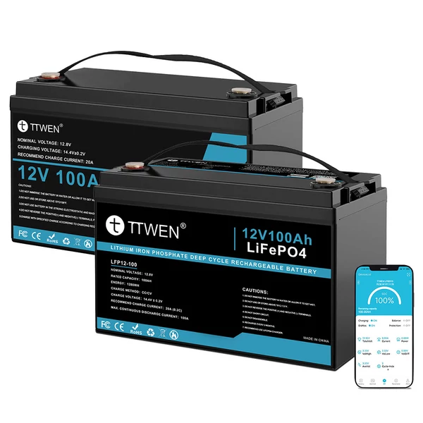TTWEN 12V 100Ah LiFePO4 akkumulátor Bluetooth 5.0 + 12V 100Ah LiFePO4 akkumulátor Bluetooth nélkül