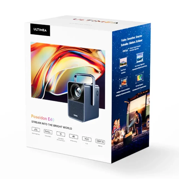 Netflix 1080p Ultimea Poseidon E40 projektor, 1000 ANSI lumen, Android TV 11, 4K, natív 1080p, Dolby Audio, WiFi 6, BT 5.3