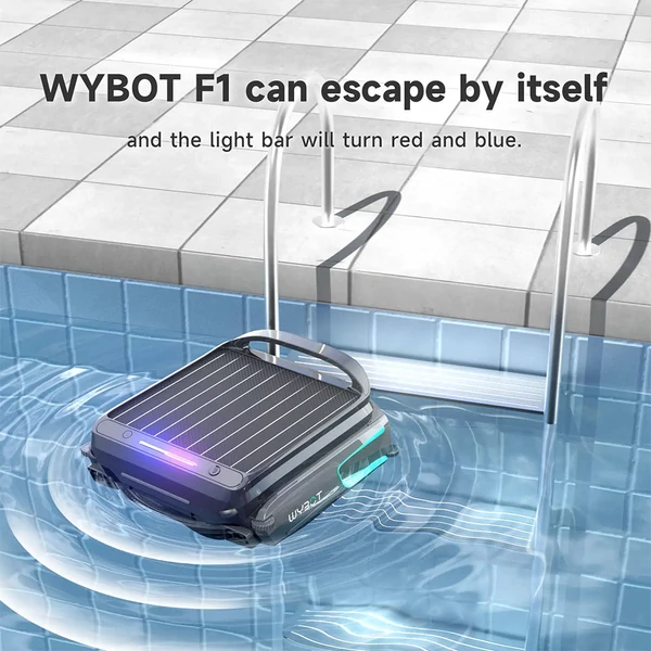 WYBOT F1 napelemes medence tisztító robot, 8 óra üzemidő, app vezérlés, okos akadálykerülés, él-tisztítás - Fekete