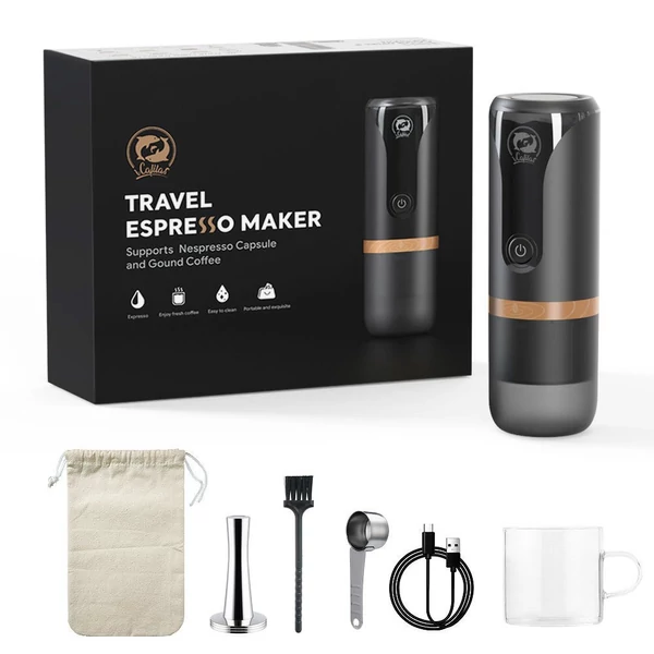 Cafilas YJ04 hordozható eszpresszógép készlet, forró-hideg kávéfőző, 120 ml víztartály, Nespresso kapszula/őrölt kávé támogatás