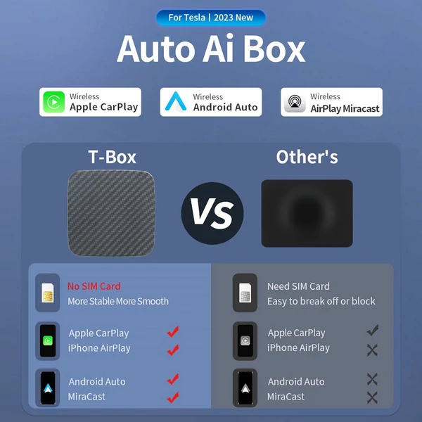 Ownice T1 Vezeték nélküli Ai Box Teslához, dupla WiFi, CarPlay / AirPlay / Android Auto / MiraCast támogatás – Fekete