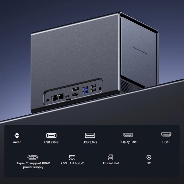AOOSTAR WTR Pro NAS Mini PC barebone (RAM, SSD nélkül), Intel N150, 4 mag, 3x 4K kijelző, 2×USB3.0, 2×USB2.0, 2×2.5G LAN, microSD, audio