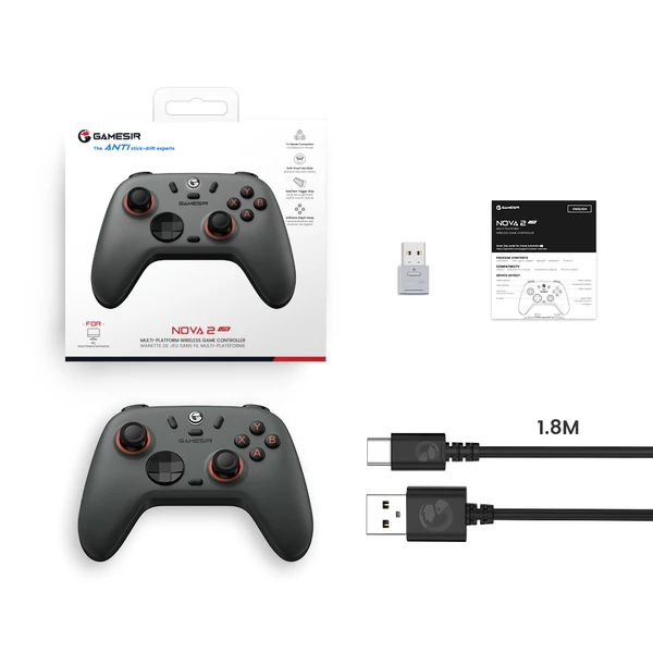 GameSir Nova 2 Lite vezeték nélküli játékvezérlő, PC/Switch/Android/iOS, Hall szenzoros ravasz, mechanikus D-pad, rezgőmotor - Szürke