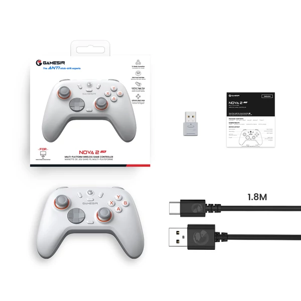 GameSir Nova 2 Lite vezeték nélküli játékvezérlő, PC/Switch/Android/iOS, Hall szenzoros ravasz, mechanikus D-pad, rezgőmotor - Fehér