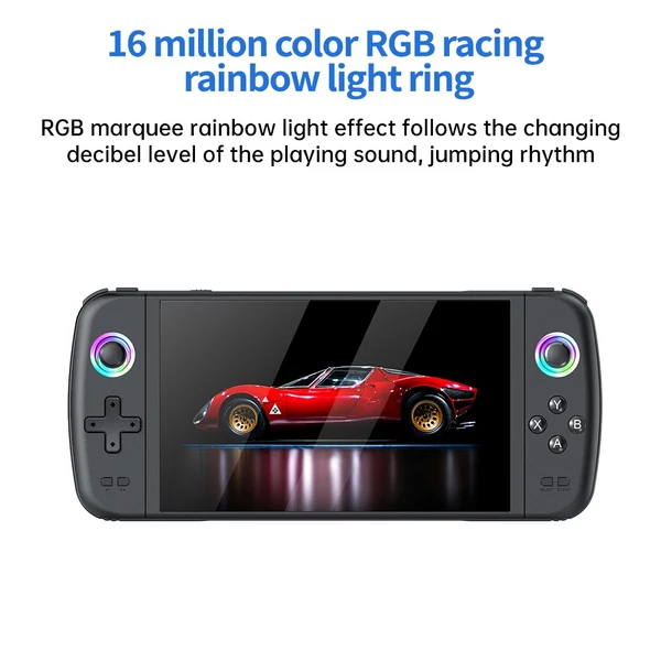 M27 kézi játékkonzol, 7" IPS kijelző, RGB fény, 30+ emulátor, eredeti 3D joystick - 256GB TF kártya
