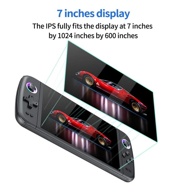 M27 kézi játékkonzol, 7" IPS kijelző, RGB fény, 30+ emulátor, eredeti 3D joystick - 64GB TF kártya