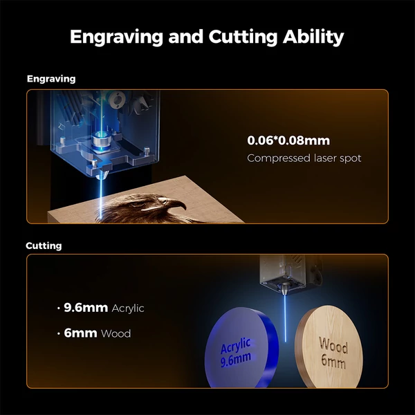 Creality Falcon A1 10W FDA 1. osztályú lézer, 600mm/s gravírozás, kamera, anyagfelismerés, szemvédelem, 305×381mm +  1 éves LightBurn licenc