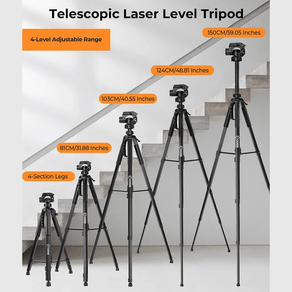 CIGMAN CTP01 1,5m lézerszintező állvány telefon tartóval, 1/4" csavarral és 5/8" adapterrel