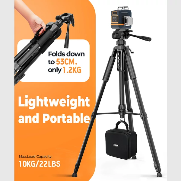 CIGMAN CTP01 1,5m lézerszintező állvány telefon tartóval, 1/4" csavarral és 5/8" adapterrel