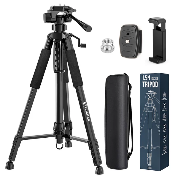 CIGMAN CTP01 1,5m lézerszintező állvány telefon tartóval, 1/4" csavarral és 5/8" adapterrel
