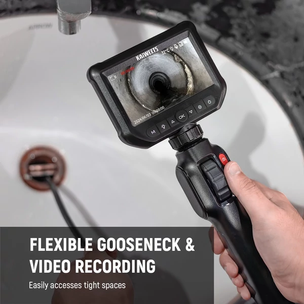 KAIWEETS KBA01 kétirányú, 210°-ban forgatható csuklós endoszkóp kamera, 4.3" 1080P kijelzővel, IP67 vízálló ipari vizsgáló kamera
