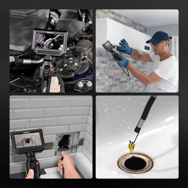 KAIWEETS KBA01 kétirányú, 210°-ban forgatható csuklós endoszkóp kamera, 4.3" 1080P kijelzővel, IP67 vízálló ipari vizsgáló kamera