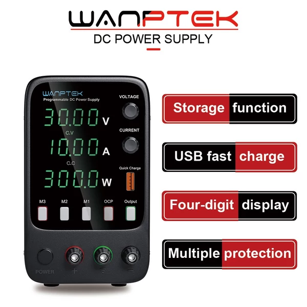 WANPTEK APS3010H Programozható Szabályozott DC Tápegység 30V 10A - Memória Funkció, Encoder Beállítás, USB Gyorstöltés, 4 Jegyű Kijelző