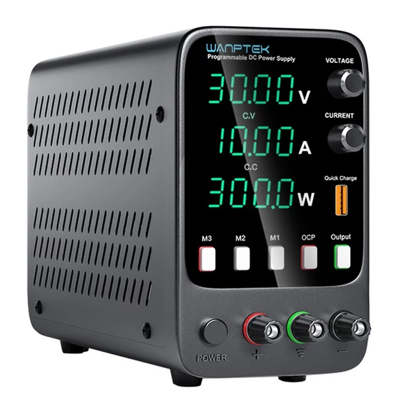 WANPTEK APS3010H Programozható Szabályozott DC Tápegység 30V 10A - Memória Funkció, Encoder Beállítás, USB Gyorstöltés, 4 Jegyű Kijelző