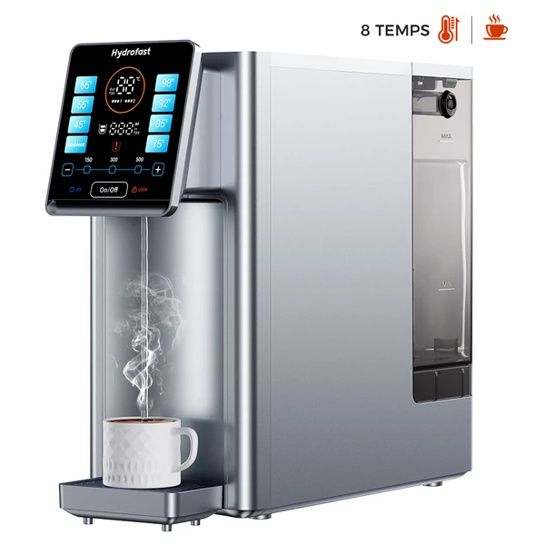 Hydrofast W100 asztali forró és hideg víztisztító, 8 hőfok, 6 szintű ozmózisszűrés, 15 vízmennyiség csomag (W100+HF03 kompozit szűrő+HF02 RO szűrő)