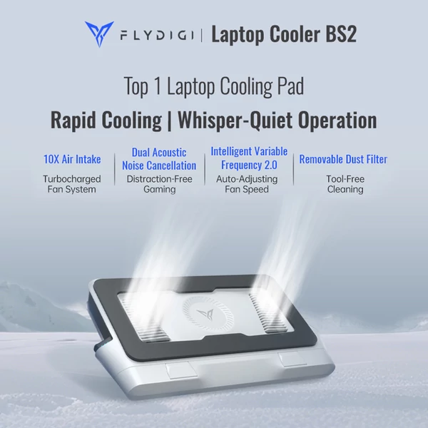 Flydigi BS2 laptop hűtőpad 15,6" feletti gépekhez, 4 szögben állítható, intelligens hőszabályzás, dupla zajcsökkentés