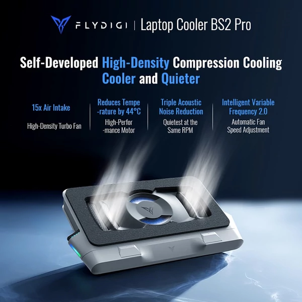 Flydigi BS2 Pro laptop hűtőpad 15,6" feletti gépekhez, intelligens hőszabályzás, zárt turbóventilátor max. 4000 ford./perc