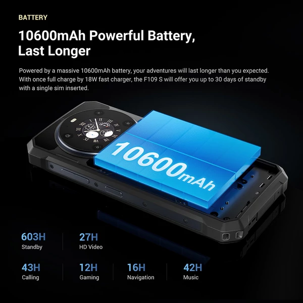 FOSSiBOT F109S strapabíró okostelefon, Android 15, 6+256GB, 10600mAh akkumulátor, 50MP kamera, NFC
