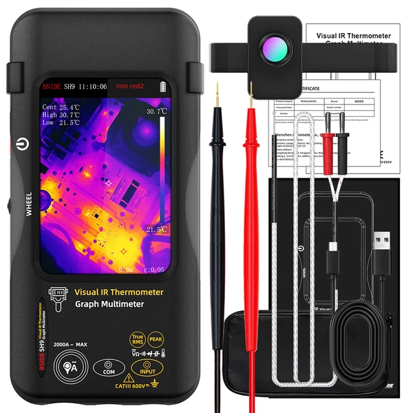 BSIDE SH9 Hőképalkotó multiméter, 320×428 IR kamera, 3,98 hüvelykes érintőképernyő, újratölthető 2500mAh akkumulátor - Makró objektívvel