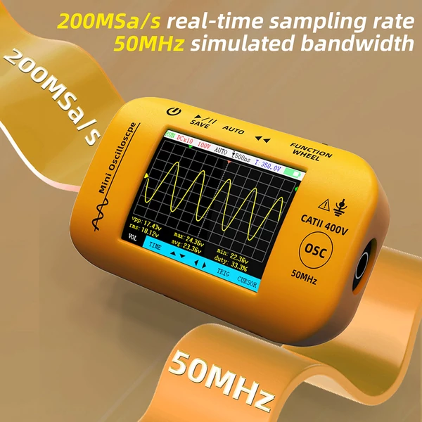 BSIDE OT4 Mini Oszcilloszkóp, 50MHz 200MSa/s, 2,8 hüvelykes színes kijelző, jelforrás