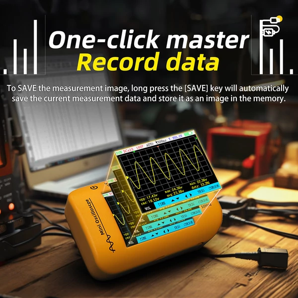BSIDE OT4 Mini Oszcilloszkóp, 50MHz 200MSa/s, 2,8 hüvelykes színes kijelző, jelforrás