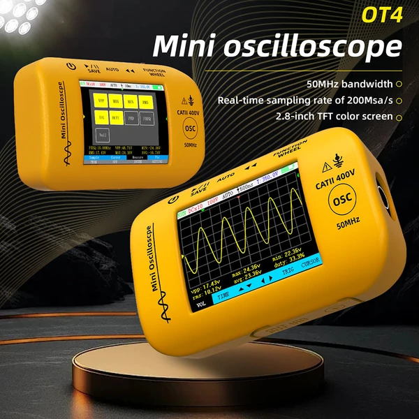 BSIDE OT4 Mini Oszcilloszkóp, 50MHz 200MSa/s, 2,8 hüvelykes színes kijelző, jelforrás