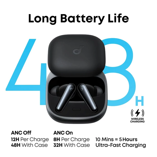 Anker Soundcore Liberty 5 ANC fülhallgató, Dolby Audio, 2x erősebb zajszűrés, Adaptív ANC 3.0, 48 óra üzemidő – Fekete