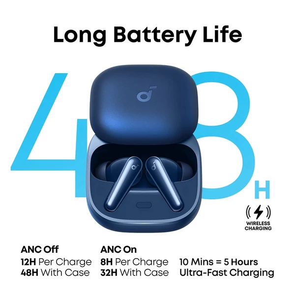 Anker Soundcore Liberty 5 ANC fülhallgató, Dolby Audio, 2x erősebb zajszűrés, Adaptív ANC 3.0, 48 óra üzemidő – Kék