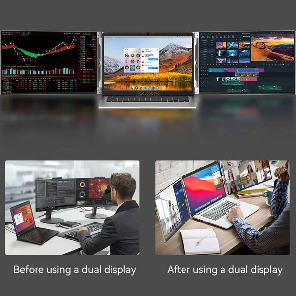 AOSIMAN S140FPC-1 14" hordozható laptop kijelző, 1920×1200, 60Hz, 2×Mini HDMI, 4×Type-C, 13.3–15.6" laptophoz