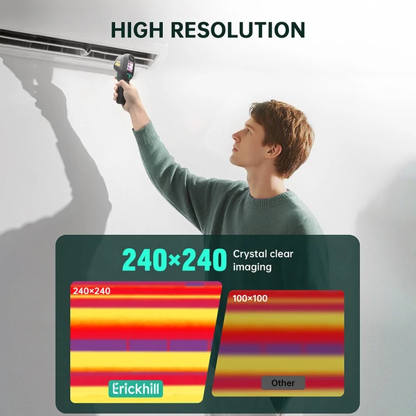 ERICKHILL ETI-01 hőkamera, 240×240 IR, 20Hz, -20°C–550°C, HVAC/légszivárgásmérő, lézeres mutatóval