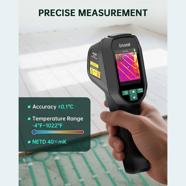 ERICKHILL ETI-01 hőkamera, 240×240 IR, 20Hz, -20°C–550°C, HVAC/légszivárgásmérő, lézeres mutatóval