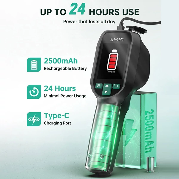ERICKHILL ETI-01 hőkamera, 240×240 IR, 20Hz, -20°C–550°C, HVAC/légszivárgásmérő, lézeres mutatóval