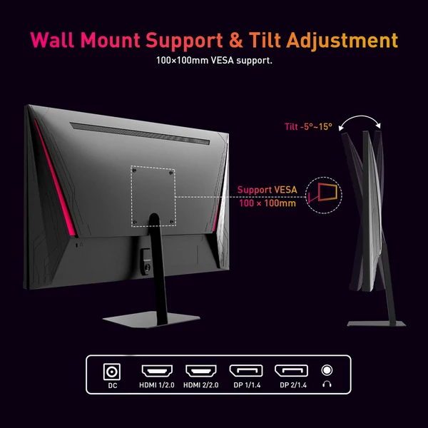 KTC Q24T09 gamer monitor, 24", 2560x1440, 180Hz, IPS, FreeSync/G-Sync, HDR, 126% sRGB, HDMI, DP, fali rögzítés, dönthető