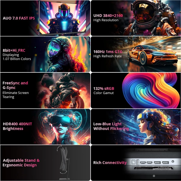 KTC H27P22S 27" gamer monitor, 3840x2160 UHD, HDR400, 160Hz, 1ms, 132% sRGB, FreeSync/G-SYNC, HDMI2.1, DP1.4, állítható állvány