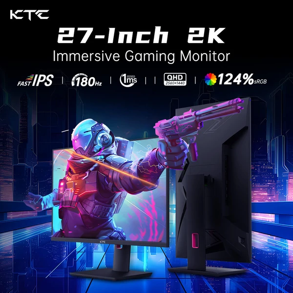 KTC H27T22 27" QHD 180Hz gamer monitor, Fast IPS, 1ms, 99% sRGB, HDR10, FreeSync/G-SYNC, HDMI, DP, USB, forgatható, VESA