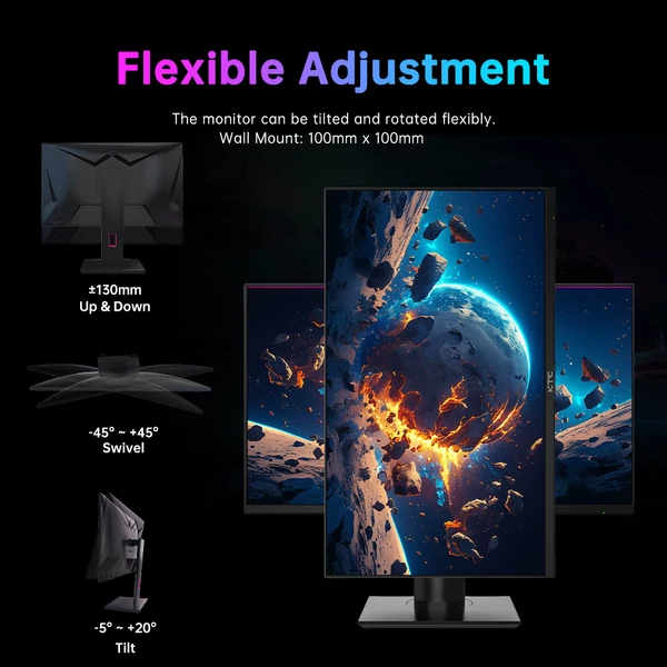 KTC H27T22 27" QHD 180Hz gamer monitor, Fast IPS, 1ms, 99% sRGB, HDR10, FreeSync/G-SYNC, HDMI, DP, USB, forgatható, VESA
