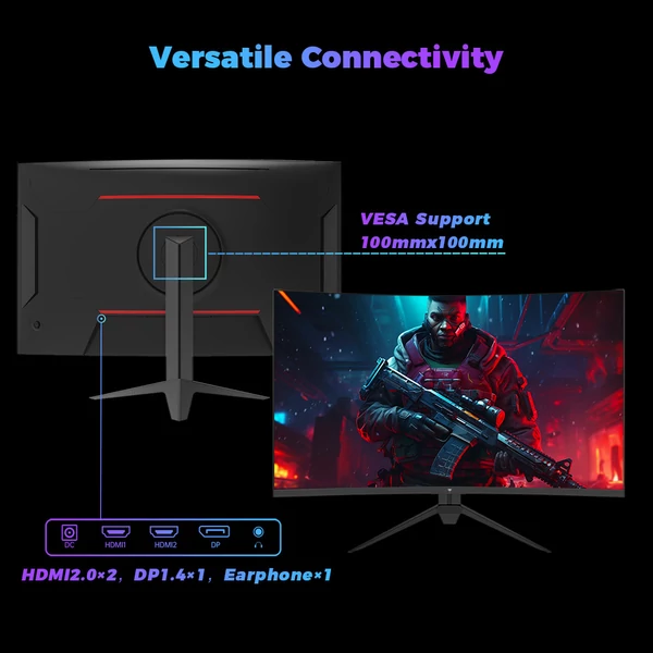 KTC H32S17C 32" 1500R ívelt gamer monitor, 1920x1080 VA, 180Hz, 3000:1, FreeSync/G-Sync, HDMI, DP, VESA, alacsony kékfény