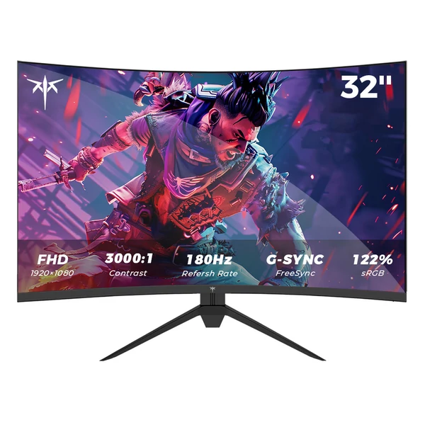 KTC H32S17C 32" 1500R ívelt gamer monitor, 1920x1080 VA, 180Hz, 3000:1, FreeSync/G-Sync, HDMI, DP, VESA, alacsony kékfény