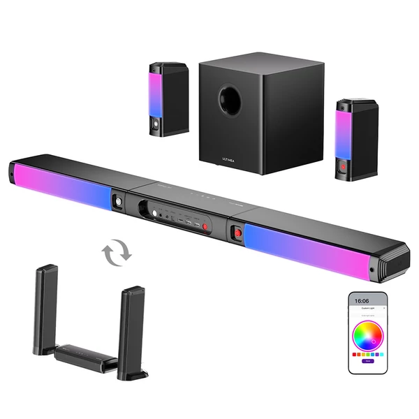 Ultimea Apollo S90 9.1 csatornás soundbar, Dolby Atmos, 470W, RGB, app vezérlés, 121 EQ, Bluetooth 5.3, levehető kialakítás