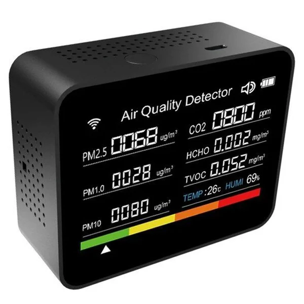 2C08 13 az 1-ben Tuya WIFI levegőminőség-ellenőrző - Fekete