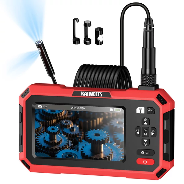 KAIWEETS KBC01 ellenőrző kamera, dupla lencse, 1920P, 5" IPS, IP67 vízálló, 5m kábel, LED világítás