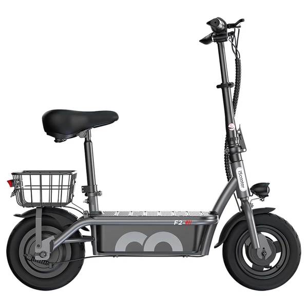 iScooter F2 elektromos roller üléssel, hátsó kosárral, 500W motor, 36V 7.8Ah akkumulátor, 10" gumi, 30km/h, 30km hatótáv