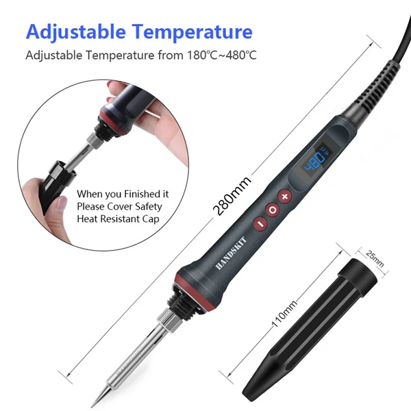 Handskit 927 90W forrasztópáka készlet, állítható 180-480°C, LED kijelző, 5 hegy, ón, állvány