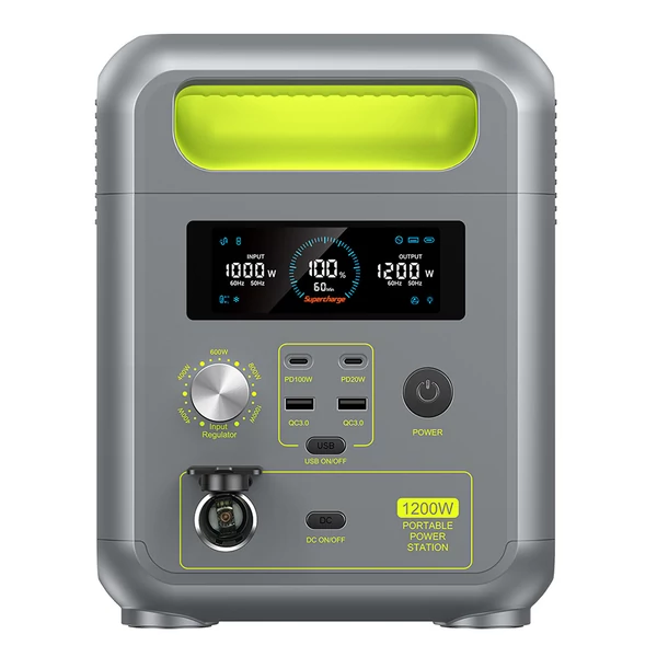 FOSSiBOT F1200 hordozható erőmű, 1024Wh, 1200W, 3 LED mód, 7 kimenet, BMS, <10ms átkapcsolás, LiFePO4, 4000+ ciklus