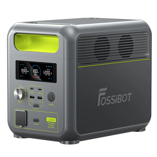 FOSSiBOT F1200 hordozható erőmű, 1024Wh, 1200W, 3 LED mód, 7 kimenet, BMS, <10ms átkapcsolás, LiFePO4, 4000+ ciklus